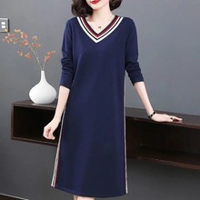 长袖连衣裙2024春秋新款洋气宽松显瘦胖mm大码女装气质打底裙子潮