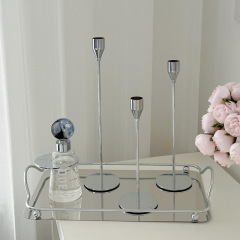 Nordic-inspired minimalist luxury silver candle holder Valentine's Day romantic dining table candlelight dinner decor Western candlestick centerpiece