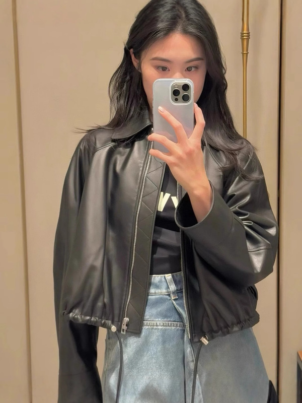 2025新款酷女孩腔调机车皮衣外套女春秋短款美式黑色复古夹克上衣|undefined