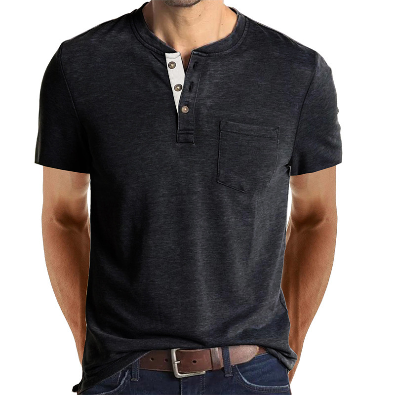 Sommer Europäisches und Amerikanisches Herren-Kurzarm-T-Shirt, Herren-Bottom-Shirt, Rundhalsausschnitt, lässiges, vielseitiges Henley-Shirt_voghion.com