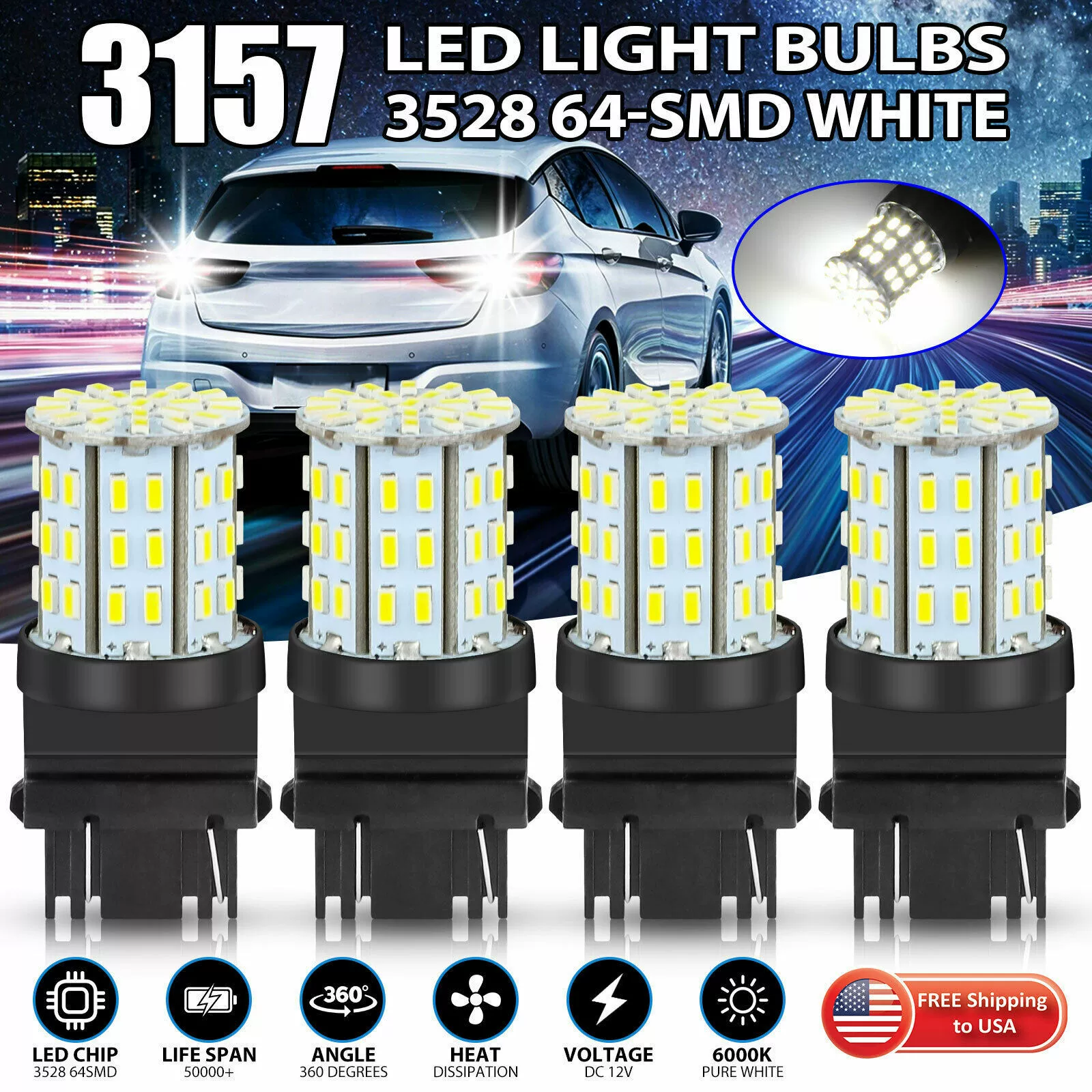 Трансграничный Автомобильный светодиодный фонарь заднего хода 3157- 64 свет 1206 64smd Светодиодный стоп-сигнал поворота 3156