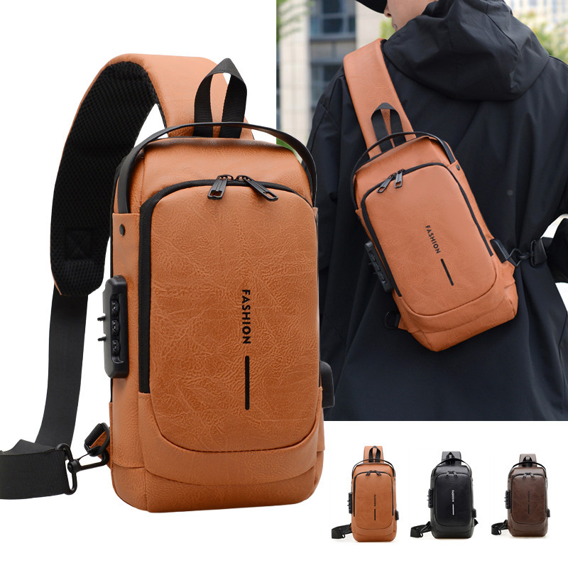 Bolso de pecho simple retro de hombre con cifrado de bloqueo bolso de hombro de moda de alto valor para montar bolso de pecho