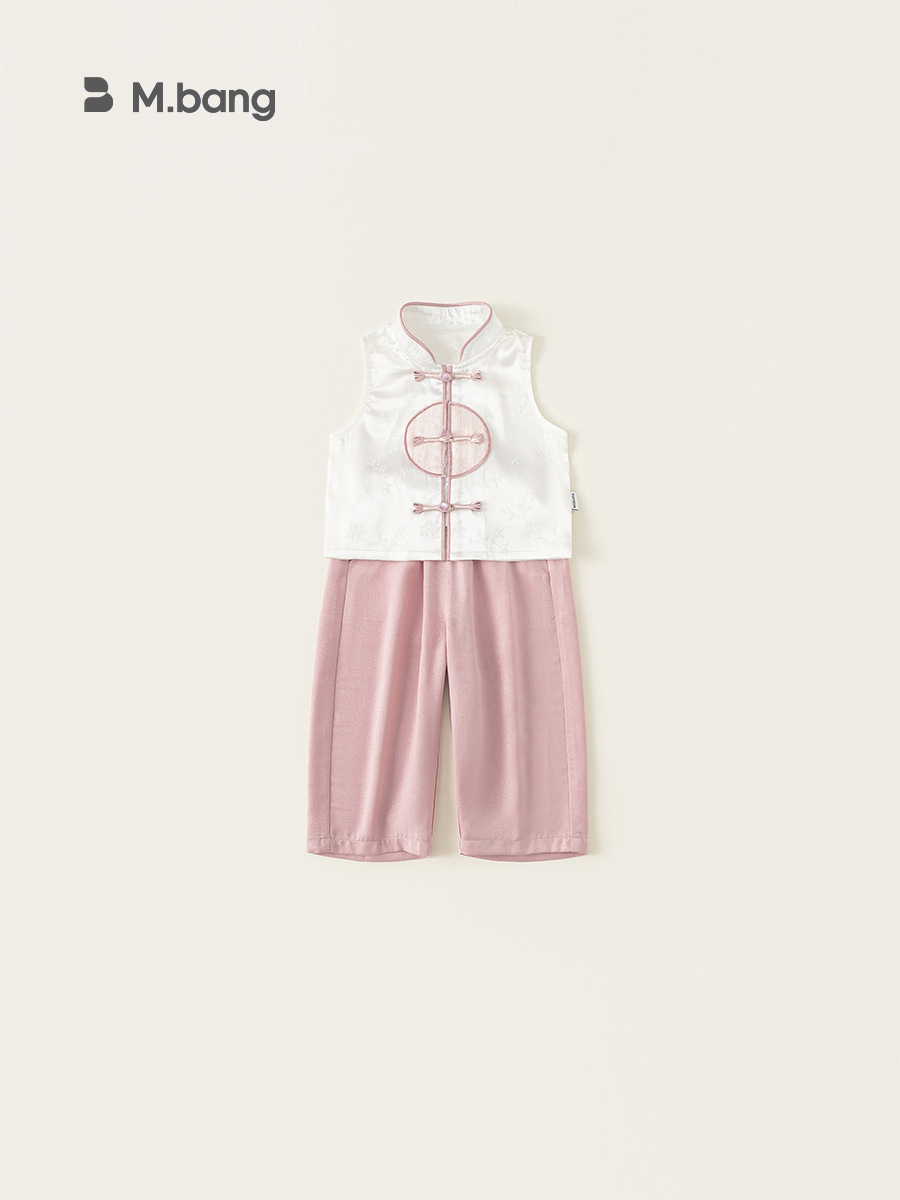 Youbao ropa para niños traje de verano para niñas nuevo estilo chino sin mangas top femenino pantalones casuales de color sólido traje de dos piezas