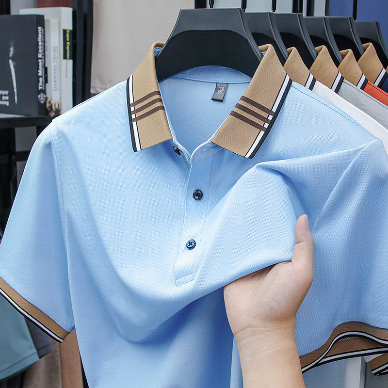 Summer New Polo Shirt For Young And Middle-aged, Casual Business Turn-down Collar Solid Color Half Sleeve Top, Trendy_viptrois.com