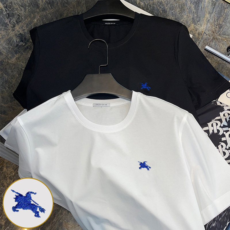 Selected Version/Imported Supima Pima Cotton Embroidered Blue Knight Textured Top t Men's T-Shirt Round Neck Half Sleeve