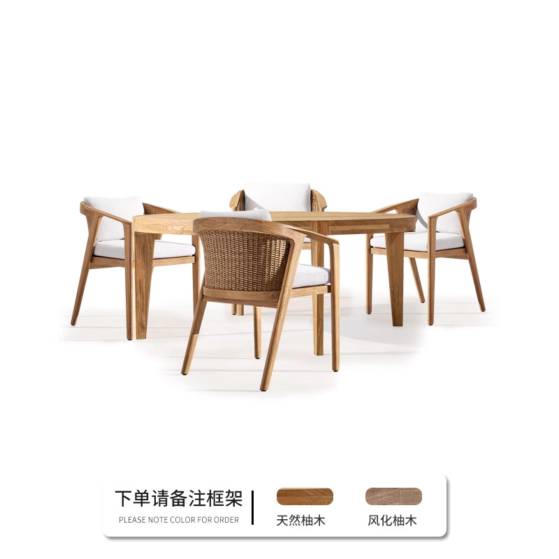 Mesa al aire libre sillas patio terraza villa impermeable al sol mesa larga de teca al aire libre jardín anticorrosivo mesa redonda de madera maciza