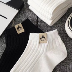襪子男款船襪純色布標短襪潮ins春夏季薄款百搭短襪吸汗低幫黑白