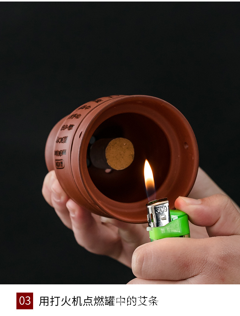 Aizhongtang Ceramic Moxibustion Jar with Gua Sha Massage Function Purple Clay Portable Home Warming Device key features