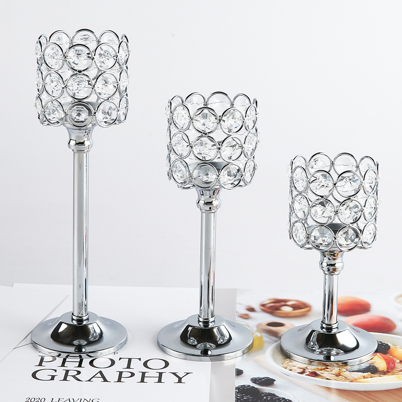 Transfronterizo amazónica cristal candelabro taza de vela europea hierro forjado metal ornamentos artesanía decoración de bodas