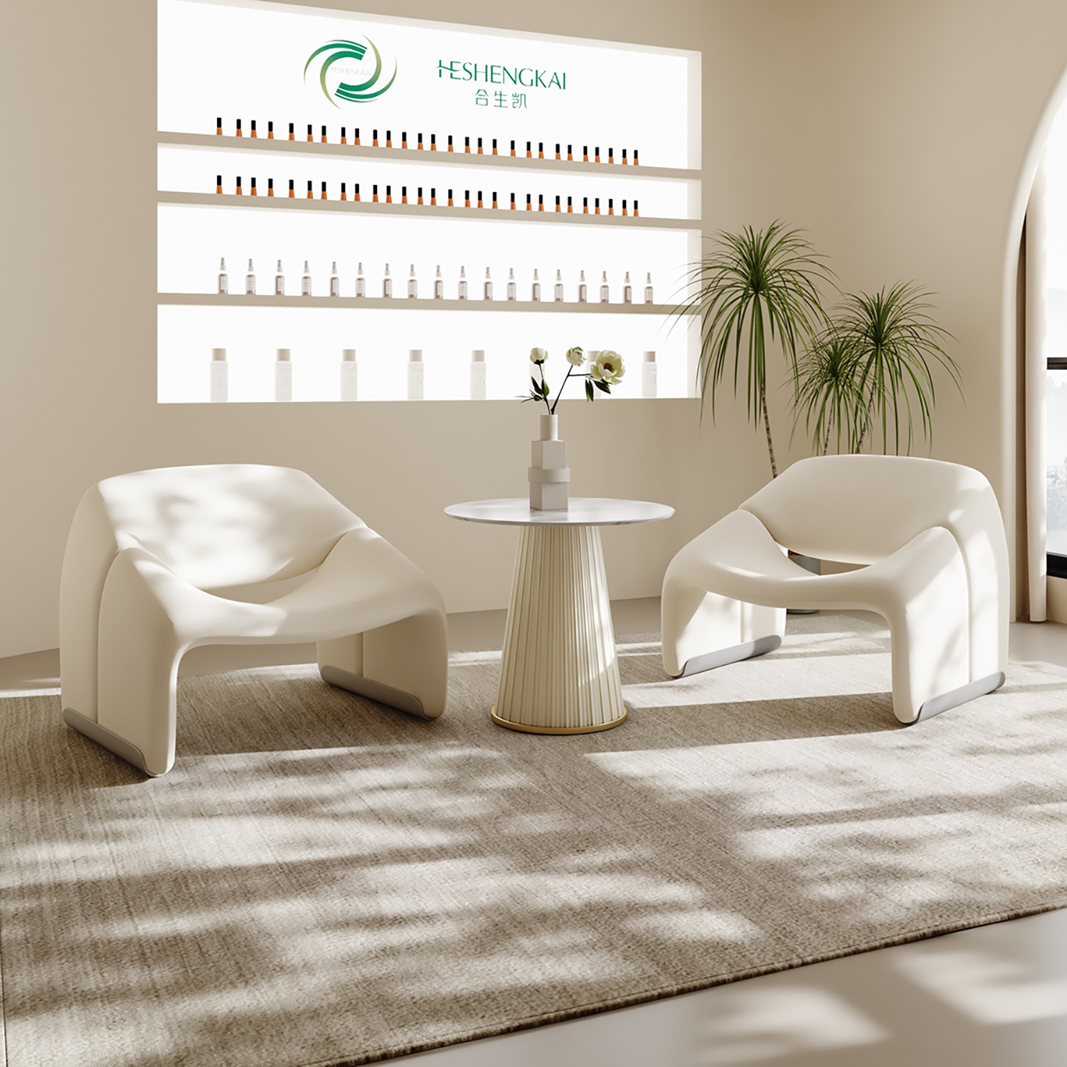Francés color crema insofá perezoso salón de belleza club pequeño sala de estar mesa de negociación combinación de sillas