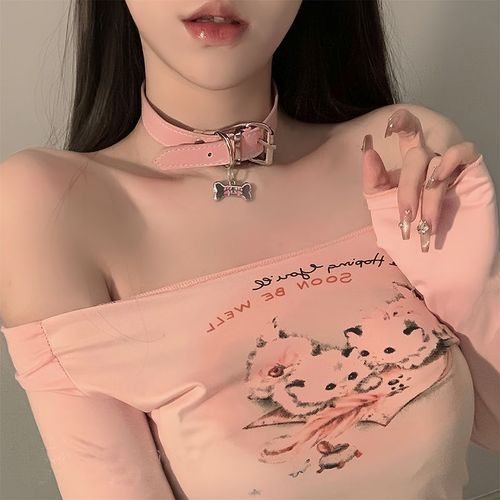 Black and White Dog Bone Y2K Hot Girl Sweet Cool Neck Choker Necklace Collar Lock Chain Necklace for Women