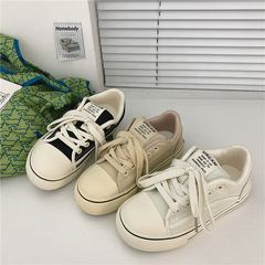 2024春季皮面小白鞋女學生原宿日系大頭麵包鞋韓版原宿百搭帆布鞋