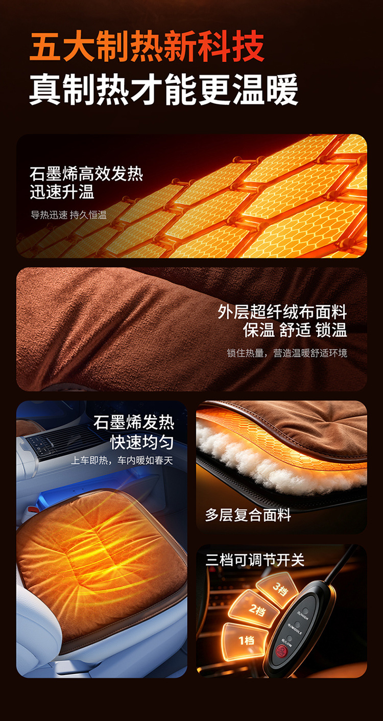 Graphene Heated Car Seat Cushion, Winter Plush Warm Square Cushion, Universal Seat Pad for Office and Car, Dropshipping Available