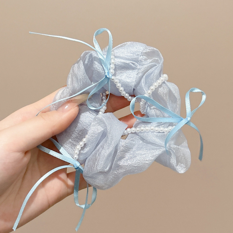 Correa para el cabello de intestino grueso francés fresco para mujer, lazo de perlas de alta calidad, cuerda para el cabello, cuerda para la cabeza, tocado de goma