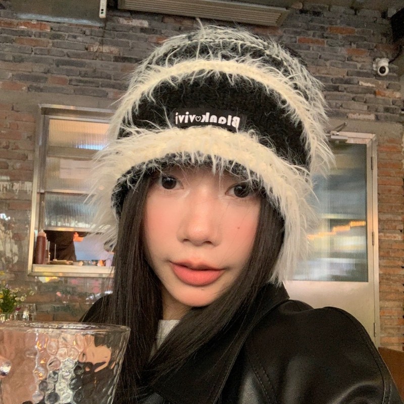 美拉德拼色堆堆帽子女秋冬保暖护耳帽显脸小冷帽大头围针织套头帽|undefined
