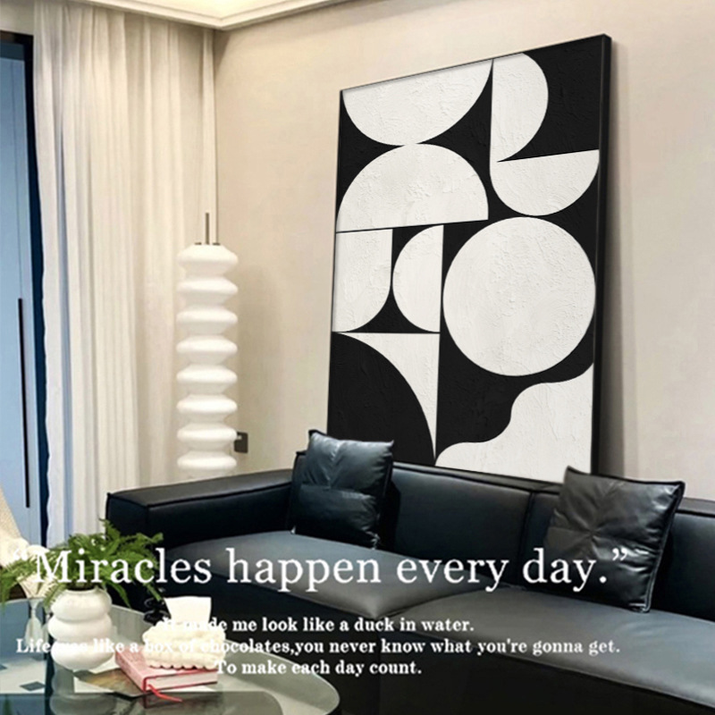 Black and White Gray Decorative Painting Normcore Style Texture Sofa Background Wall Hanging Painting Entrance Abstract Hanging Painting Living Room Floor Painting