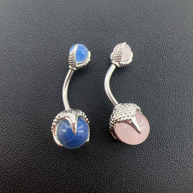 Piercing all'ombelico con artiglio di drago in acciaio al titanio e opale, filettatura esterna, cristallo, ragazza calda, nicchia europea e americana_voghion.com