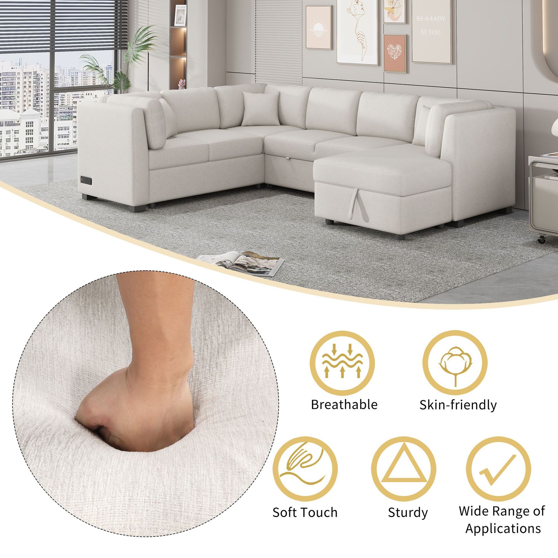 Sofá minimalista, tela, hogar, sala de estar, piso, sofá de tela de tecnología de apartamento grande y pequeño, simple moderno