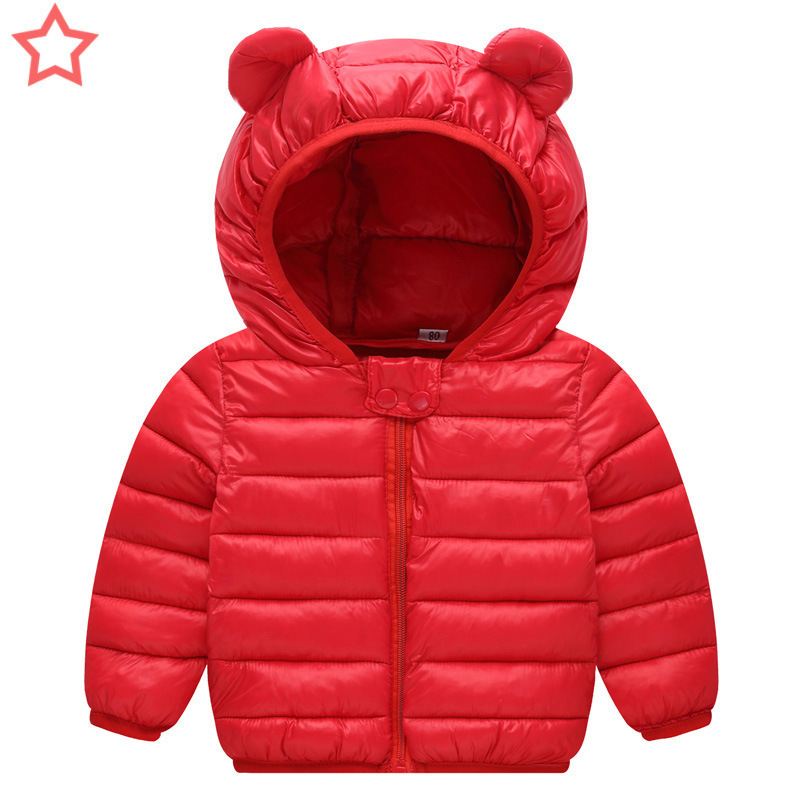Nuevo vestido de algodón de pluma para niños, niños y niñas, oídos de dibujos animados, abrigo con capuchón para bebés y niños pequeños, abrigo de algodón caliente ligero