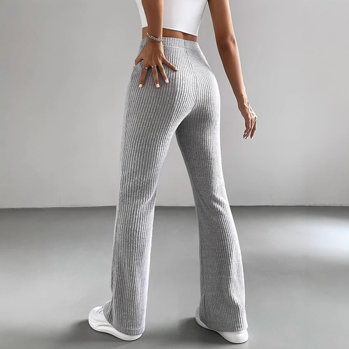 Spring/Summer European and American Women's Flared Pants, Autumn Solid-Color Ribbed Knitted Micro-Flared Fashionable All-Match Slim-Fit Women's Trousers