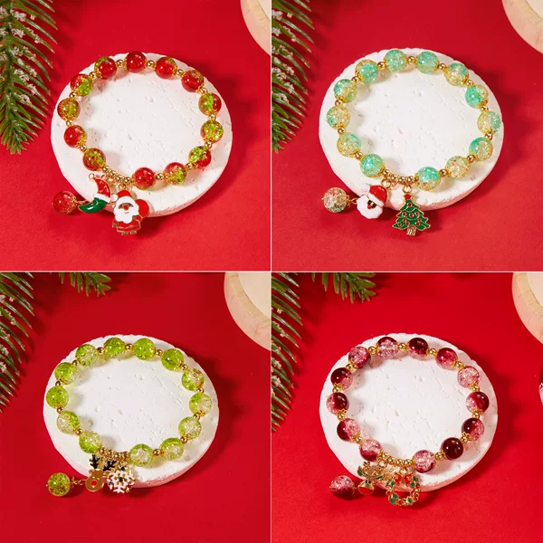 Cross-border Christmas Beaded Bracelet Cartoon Christmas Moon Elk Lands Pendant Popcorn Crystal Beaded Bracelet