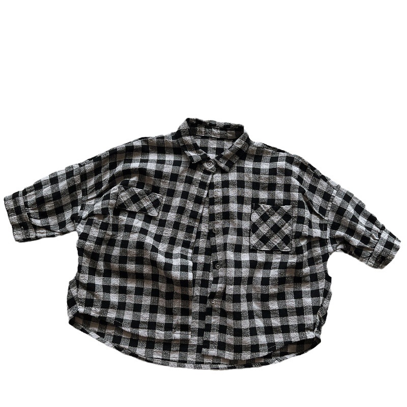 Camisa de algodón y lino a cuadros para niños otoño nuevos niños de estilo coreano personalidad suelta abrigo de longitud media ropa de hombre y mujer moda