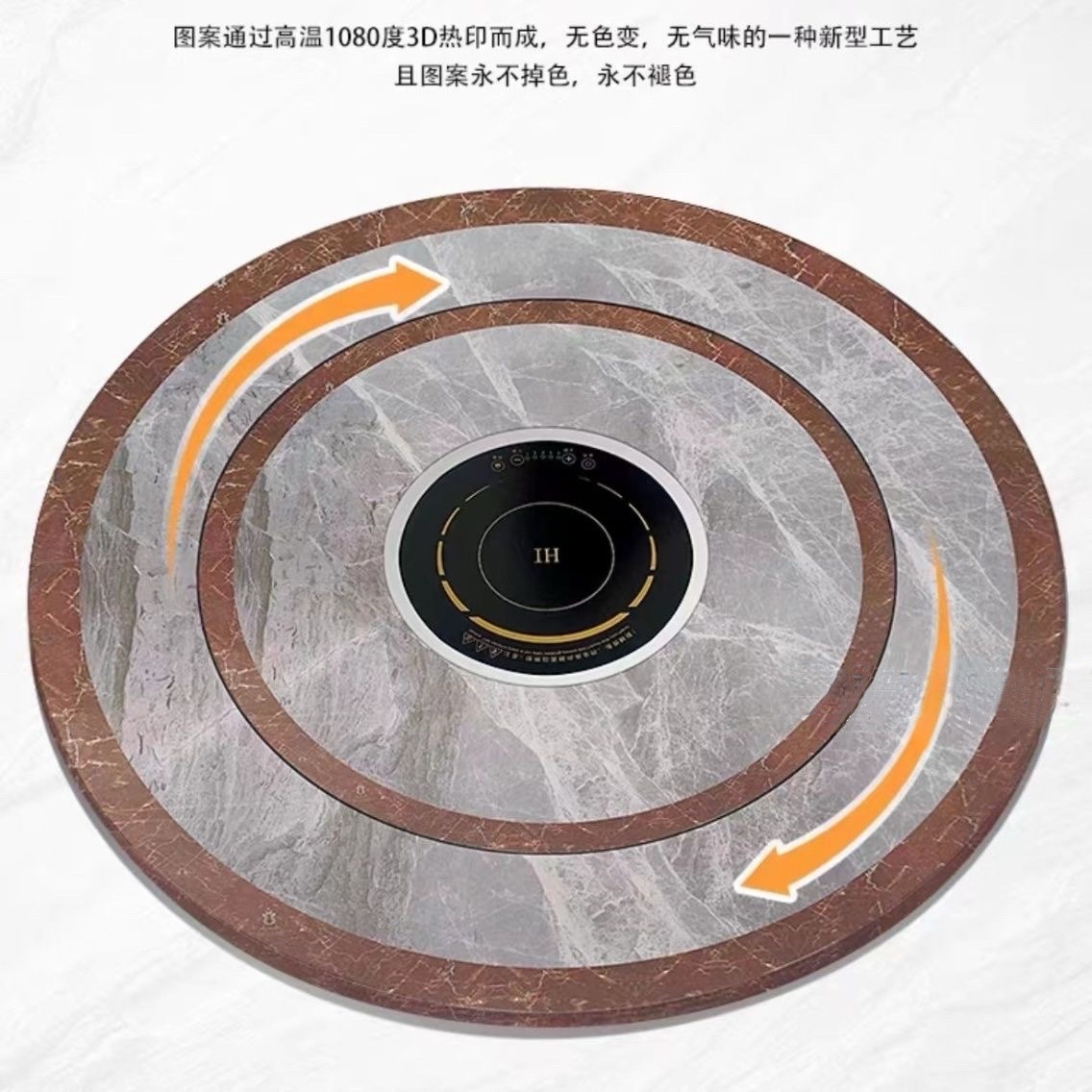 Mesa redonda de acero inoxidable 304, imitación mármol, mesa de comedor plegable con plato giratorio, mesa de comedor integrada, mesa para olla caliente, cocina de inducción