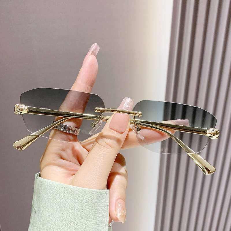 无框切边小框太阳镜金属多边形猎豹墨镜欧美时尚ins太阳眼镜女士|undefined