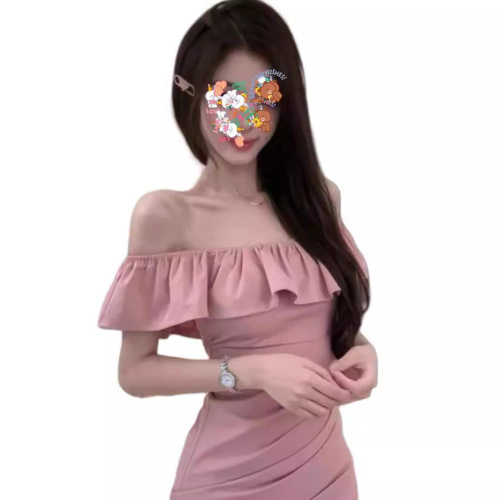 Summer Pure Desire Lotus Edge One-Shoulder Dress for Women, Hot Girl, Shoulder-Strapless, Asymmetrical, Fitted, Slimming, Bustier Mini Skirt