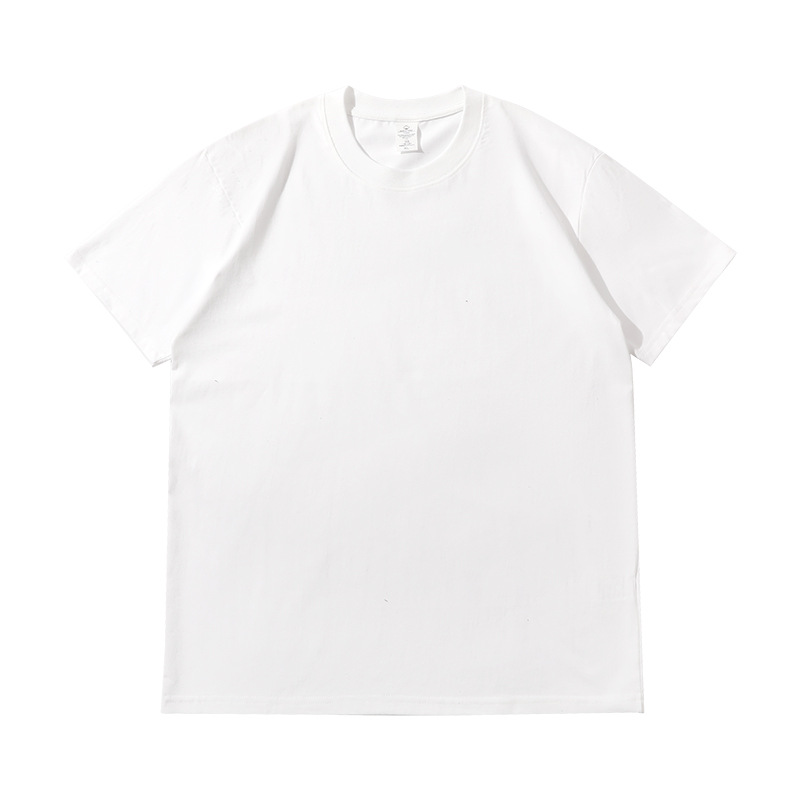 Camiseta de algodón de cuello redondo de manga corta de 200 g pesada, simple y básica, camiseta cómoda, succión de sudor, camiseta de algodón seca, no sofocada