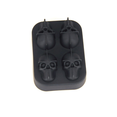 创意四连孔骷髅头硅胶冰格冰模 夏季diy自制冰格 威士忌冰块模具|ru