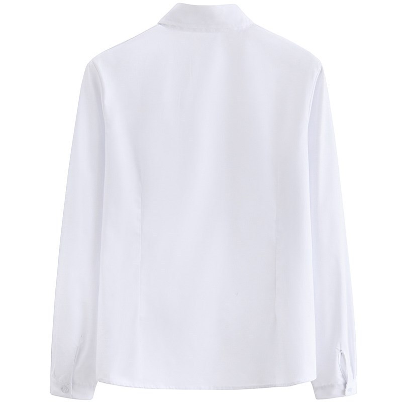 White Shirt Long-Sleeved Women's Slim White Shirt Pure Color Basic Pointed Collar Preppy Style School Uniform Class Uniform Opaque Top