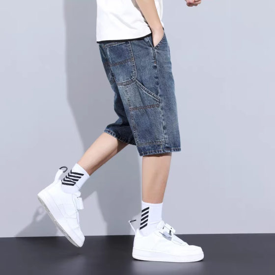 Summer Thin Denim Shorts Men's Straight Loose 2024 New Washed Stretch Casual Five-point Pants