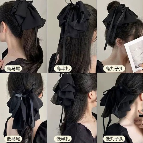 Black ribbon satin large butterfly clip hairpin for women's nape, high-end temperament shark clip hair accessory