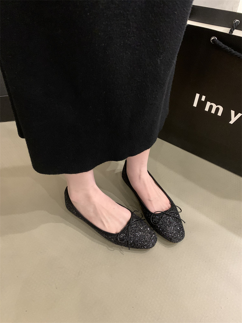 2024 frühling Herbst Neue Feine Funkelnden Stil Flache sohle Einzel für und Damen Bogen Flach Mund Ballett Tanz Schuhe_voghion.com