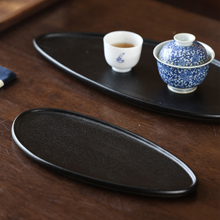 New Chinese Style Ceramic Tea Tray Fruit Tray Tea Tray Tea Tray Black Metal Light Luxury Glazed Jingdezhen High Temperature Ceramic Vintage Tray