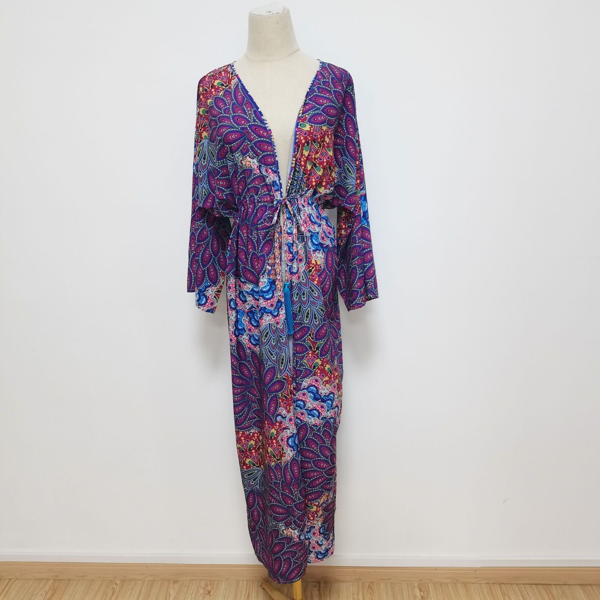 5d128 europeo y americano de secado rápido impreso cardigan suelta falda de vacaciones bikini protección solar camisa traje de baño blusa para mujeres