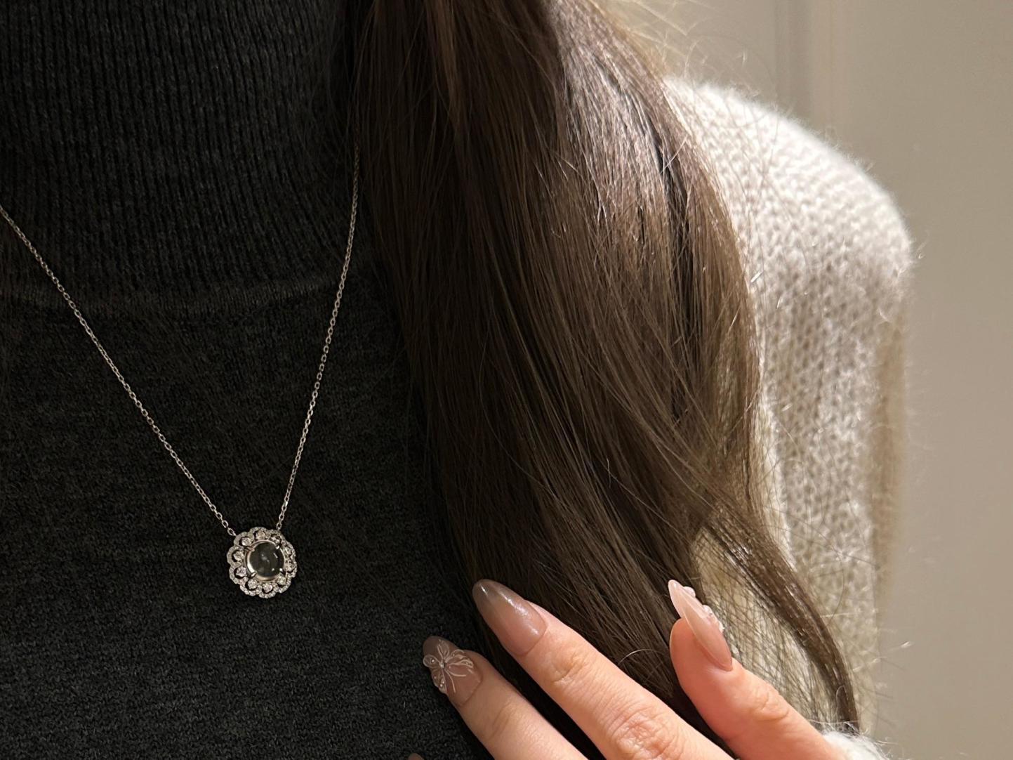 Collier en argent pur pour tout le corps avec chaîne de clavicule en jade et mousse d'eau, bijoux Xiancan, nouveauté, luxe léger, vent frais_voghion.com