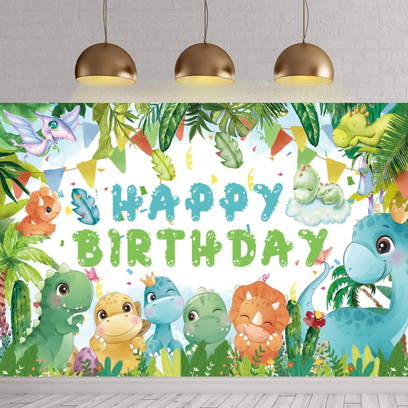 Cross-border forest animal dinosaur theme photography background cloth Amazon children's birthday party photo banner supplies