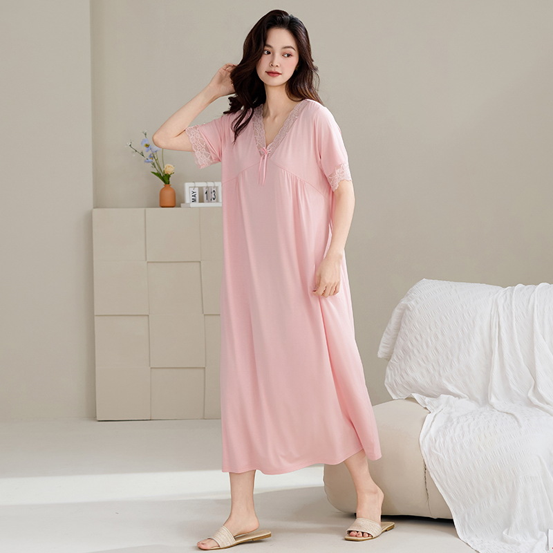 Pijama de verano de moda de mujer mangas cortas y media mangas, vestido largo helado, pijama de alta calidad, grasa, mm, tamaño medio y largo.