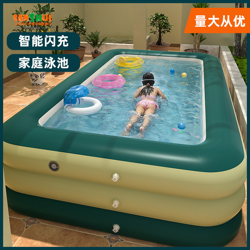 家用游泳桶大人宝宝家庭型洗澡自动充气水池婴儿童加厚游泳池|ru