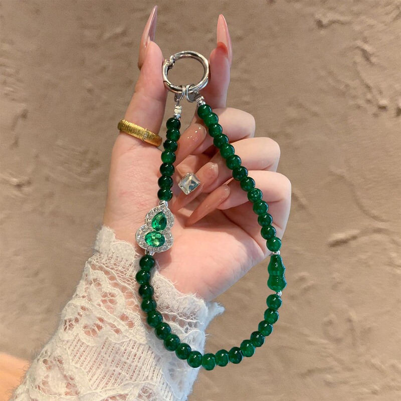 New Style Hanging Chain with a High-End Feel, Green Crystal Gourd Phone Chain, Fashionable Light Luxury Niche Design Hanging Chain Basic Model