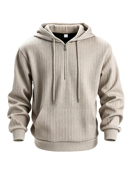 Men's outdoor sports hoodie, half-zip, long-sleeved, jacquard knit, pullover style, autumn/winter, European size, custom-made for cross-border sales, with a hood