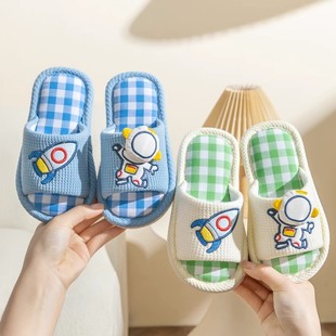 Xinwang Cartoon Linen Slippers Children's Four Seasons Home Wooden Floor Household Silent Cotton Linen Sweat Absorbing Slippers with Hair