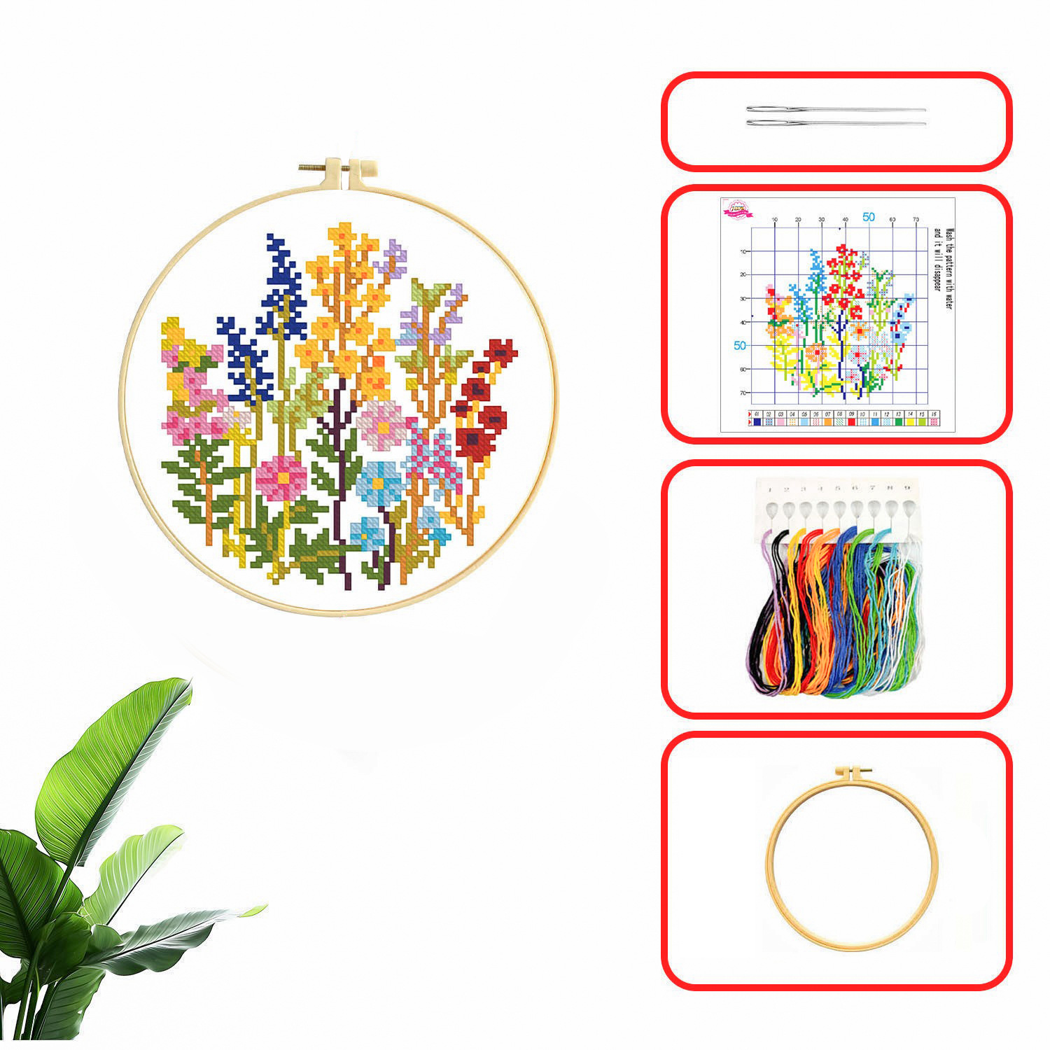 Novato paquete de materiales de bordado cruzado flores y hierba decoración de sala de estar DIY fabricantes hechos a mano al por mayor