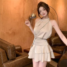 夏季千金感宫廷风连衣裙套装女设计甜辣纯欲上衣荷叶边半裙两件套