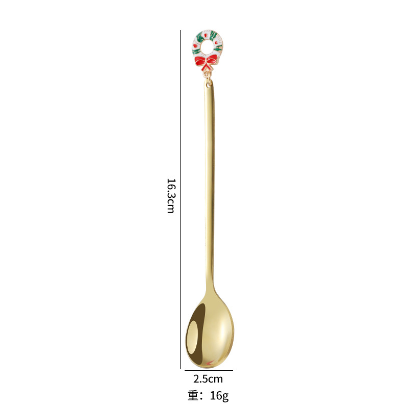 Juego de cuchara de acero inoxidable de Navidad de dibujos animados Cuchara pequeña linda de alto valor Cuchara de postre dorado Cuchara para mezclar café
