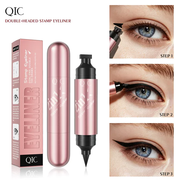 Qic Double-Ended Stamp Eyeliner Pen Waterproof Sweat-Proof Non-Smudge Winged Eye Stamp Pen Integrated Rotating Eyeliner