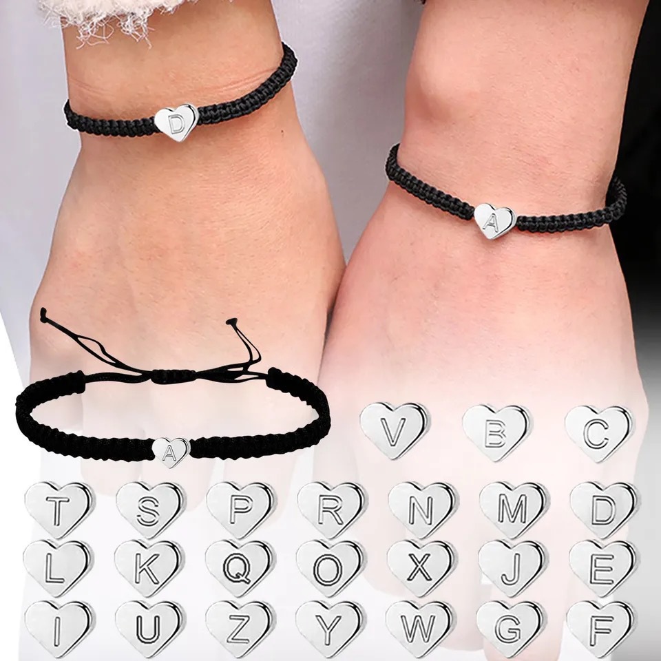 European and American Cross-Border Best-Selling European and American Heart Bracelets 26 English Letters for Male and Female Couples Best Friends Travel Commemorative Bracelets New