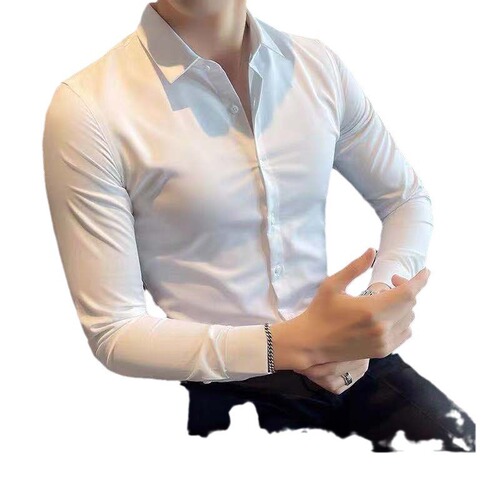 Stretch long-sleeved shirt slim slim black shirt business casual professional formal dress work clothes work shirt men